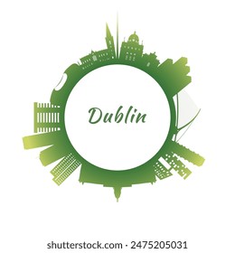 Dublin skyline with colorful buildings. Circular style. Stock vector illustration.