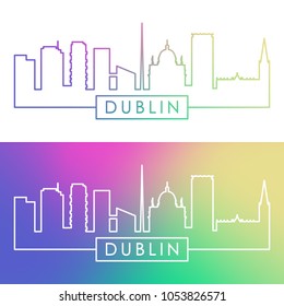 Dublin skyline. Colorful linear style. Editable vector file.