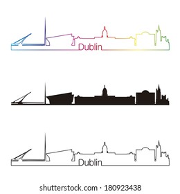 Dublin skyline linear style with rainbow in editable vector file