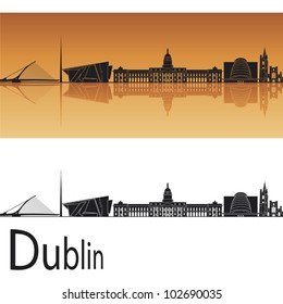 Dublin skyline in orange background in editable vector file