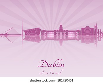 Dublin skyline in purple radiant orchid in editable vector file