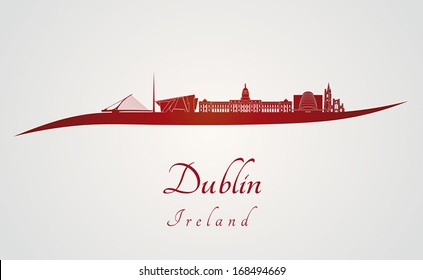 Dublin skyline in red and gray background in editable vector file