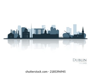 Dublin skyline silhouette with reflection. Landscape Dublin, Ireland. Vector illustration.