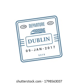 Dublin Train Ticket, Railway Arrival Stamp Isolated Vector. Arrival Or Departure Visa, Passport Control Stamp