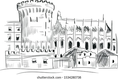 Dublin vector architecture isolated illustration on white background . Concept for print, web design, cards, icon, logo , invitation