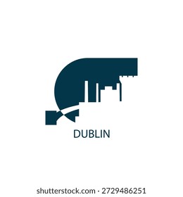 Dublin vector icon with skyline, panoramic view, outlook shape. Ireland city landmarks logo concept. Flat isolated graphic, badge