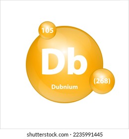 Dubnium (Db) icon structure chemical element round shape circle yellow dark. Chemical element of periodic table Sign with atomic number. Study in science for education. 3D Illustration vector. 