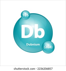 Estructura de iconos de Dubnio (Db) elemento químico forma redonda círculo oscuro, azul. Elemento químico de la tabla periódica Signo con número atómico. Estudio en ciencia para la educación. Vector de ilustración 3D. 