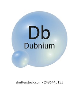 Dubnium element symbol. Db chemical element. Blue glossy spheres. Chemistry concept. Vector illustration.