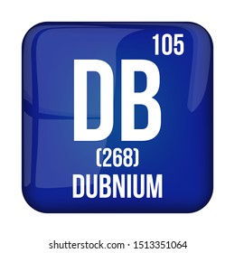 Dubnium symbol.Chemical element of the periodic table on a glossy blue background .Vector illustration.