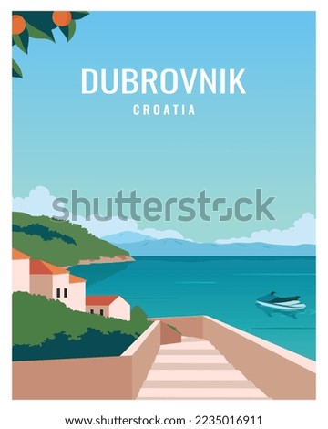 Dubrovnik city of Croatia vector Illustration Background. Travel to Croatia Europe. Flat Cartoon Vector Illustration in Color Style for poster, postcard, art print.
