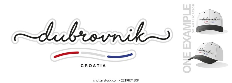 Dubrovnik Croatia, abstract Croatia flag ribbon, new modern handwritten typography calligraphic logo icon with example of aplication
