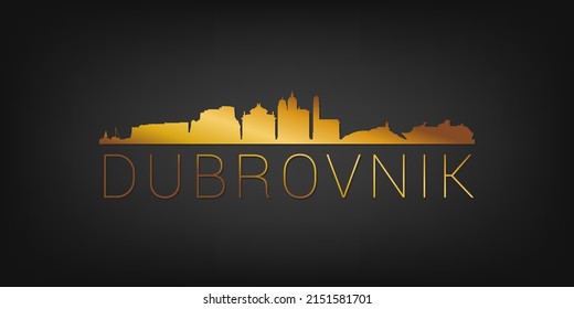 Dubrovnik, Croatia Gold Skyline City Silhouette Vector. Golden Design Luxury Style Icon Symbols. Travel and Tourism Famous Buildings.