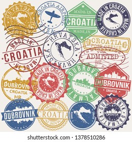 Dubrovnik Croatia Set of Stamps. Travel Stamp. Made In Product. Design Seals Old Style Insignia.