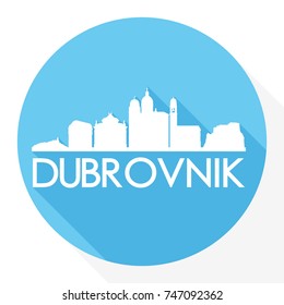 Dubrovnik Skyline Button Icon Round Flat Vector Art Design Color Background.