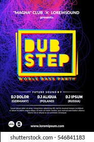 "Dubstep" party poster. Futuristic club flyer design. Eps10 vector template.