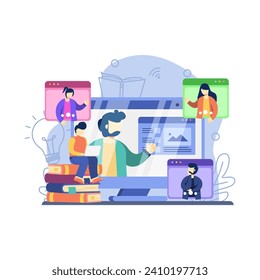 ducation vector illustration. Online education, scholarship, back to school, Online Book, Webinar, Online Class, Achievement trophy.flat design style vector graphic illustration