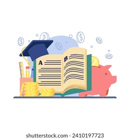 ducation vector illustration. Online education, scholarship, back to school, Online Book, Webinar, Online Class, Achievement trophy.flat design style vector graphic illustration