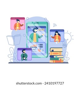 ducation vector illustration. Online education, scholarship, back to school, Online Book, Webinar, Online Class, Achievement trophy.flat design style vector graphic illustration