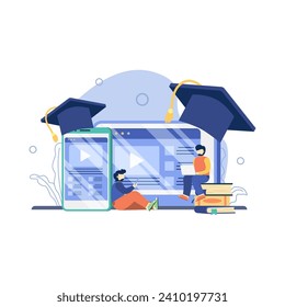 ducation vector illustration. Online education, scholarship, back to school, Online Book, Webinar, Online Class, Achievement trophy.flat design style vector graphic illustration