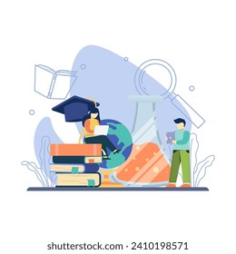 Darstellungsvektorgrafik. Online-Bildung, Stipendium, zurück zur Schule, Online-Buch, Webinar, Online-Klasse, Achievement trophy.flach Design-Stil Vektorgrafik