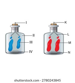 ducational science illustration showing balloon expansion experiment inside glass jars with temperature differences.