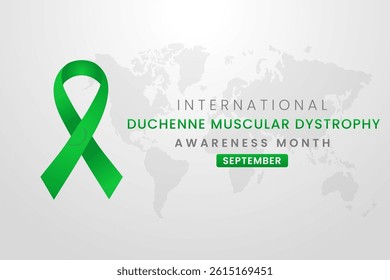 Duchenne Muscular Dystrophy Awareness Month background design with Green silk ribbon.