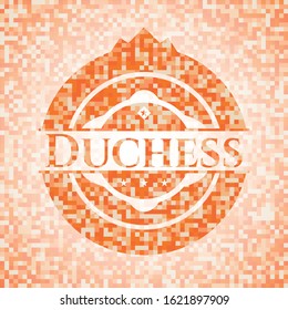 Duchess orange tile background illustration. Square geometric mosaic seamless pattern with emblem inside.