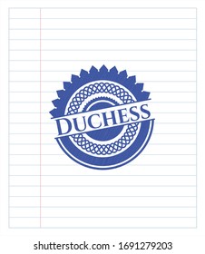 Duchess with pen strokes. Blue ink. Vector Illustration. Detailed.