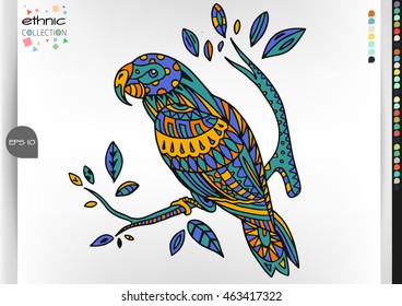 duck. Animal patterns with hand-drawn doodle waves and lines. Vector illustration in bright colors.