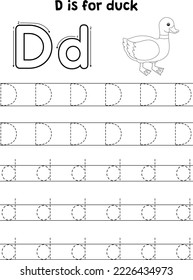 Duck Animal Tracing Letter ABC Coloring Page D