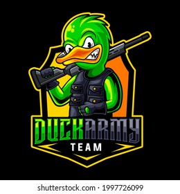 duck army mascot for sports and esports logo vector illustration template