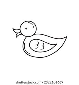Duck, baby toy cute hand drawn doodle vector illustration, sticker, icon, design element. Black monochrome design. Isolated on white background. Easy to change color. Decorative element. Coloring.