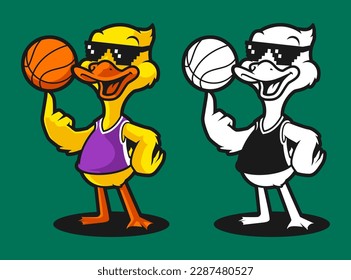 CARICATURA DE CARICATURA DE BASKETBALL DE PATO MASCOT