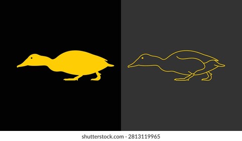 Duck bird icon set in silhouette and outline with bird watching, wildlife