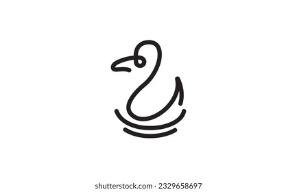 Duck bird swan mallard line art logo vector design