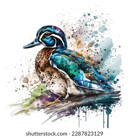 Duck bird watercolor paint, Duck from a splash of watercolor, colored drawing, realistic. Vector illustration of paints.