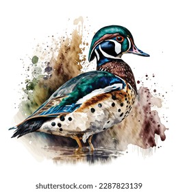 Duck bird watercolor paint, Duck from a splash of watercolor, colored drawing, realistic. Vector illustration of paints.