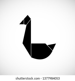 Duck black polygonal vector illustration on white background. Contour for tattoo, logo, emblem and design element.