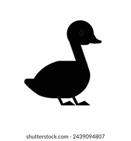Duck black silhouette icon isolated on white background. Vector illustration.