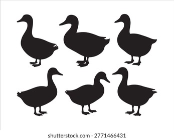 Duck black silhouette vector set