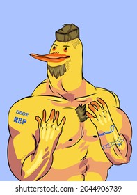 Duck is a bodybuilder. a beautiful template in a cartoon style