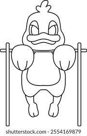 Duck Bodybuilder Pull ups Bodybuilding Animal Vector Graphic Art Illustration