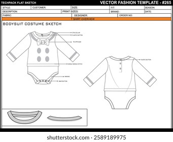 DUCK BODYSUIT COSTUME SKETCH FASHION TEMPLATE TECHNICAL DRAWING ILLUSTRATION