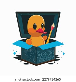 A Duck in a box with a paintbrush flat logo style