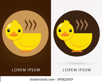 Duck cafe, cup duck graphic vector.