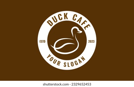 Duck cafe logo emblem vector design. Duck line with coffee bean dual meaning logo design