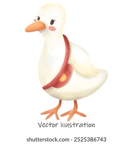 the duck carrying a red bag paint with watercolor