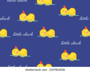 Duck cartoon character seamless pattern on blue background.Pixel style