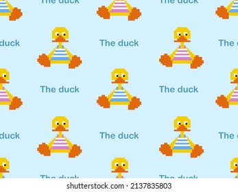 duck cartoon character seamless pattern on blue background.Pixel style
